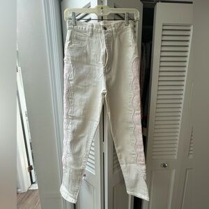 Vintage traffic white jeans pink lace up sides size 10 (approx 26 inch waist)